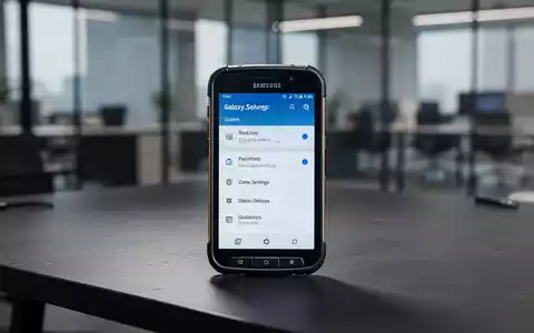 Ein robustes Samsung Smartphone auf einem Schreibtisch im Büro, das die Einstellungen für Systemaktualisierungen zeigt. - Foto: über boerse-global.de
