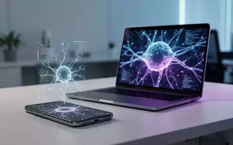 Moderner Arbeitsplatz mit Smartphone und Laptop, die leuchtende digitale Netzwerkvisualisierungen der KI-Technologie zeigen. - Foto: über boerse-global.de