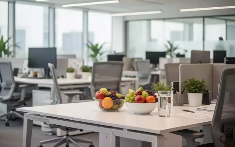Ein moderner, heller Büroarbeitsplatz mit ergonomischer Ausstattung und gesunden Akzenten zur betrieblichen Gesundheitsförderung. - Foto: über boerse-global.de