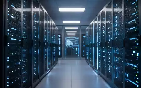 Moderner Serverraum mit leuchtend blauen LED-Leuchten an Serverracks in einem Unternehmensrechenzentrum. - Foto: über boerse-global.de