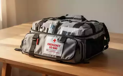 Minimalistisch gepackte Notfalltasche auf einem Holztisch als Symbol für Krisenvorsorge und Reduktion auf das Wesentliche. - Foto: über boerse-global.de