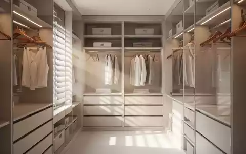 Ein minimalistisch gestalteter, aufgeräumter Kleiderschrank in einer hellen, lichtdurchfluteten Wohnung. - Foto: über boerse-global.de