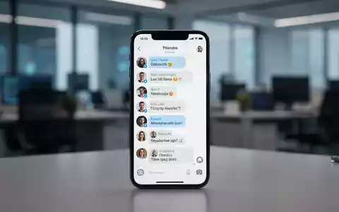Smartphone mit einer WhatsApp-Gruppenchat-Oberfläche auf einem verschwommenen Bürohintergrund. - Foto: über boerse-global.de