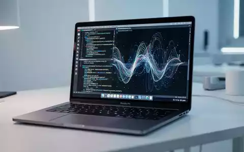Modernes Mac-Laptop mit abstrakter Datenvisualisierung, lokale KI-Technologie und Datenschutz. - Foto: über boerse-global.de