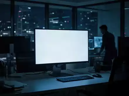 Ein beleuchteter Computerbildschirm in einem dunklen BĂŒro, der die Bedrohung durch Insider-Angriffe in der Cybersicherheit symbolisiert. - Foto: ĂŒber boerse-global.de