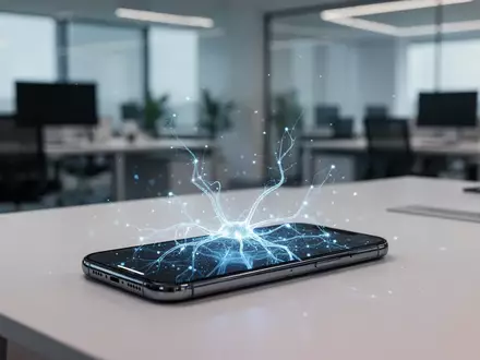 Modernes Büro-Setup mit einem Smartphone, das eine KI-Schnittstelle anzeigt, als Symbol für die Integration von KI im Alltag. - Foto: über boerse-global.de