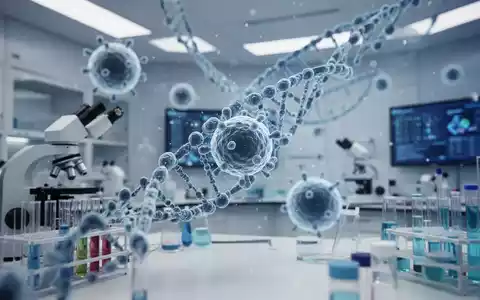 Abstrakte Darstellung zellulärer Strukturen und DNA in einem modernen medizinischen Forschungslabor. - Foto: über boerse-global.de