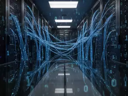 Leuchtende Glasfaserkabel und Serverracks in einem dunklen High-Tech-Rechenzentrum, das einen digitalen Sicherheitsverstoß darstellt. - Foto: über boerse-global.de