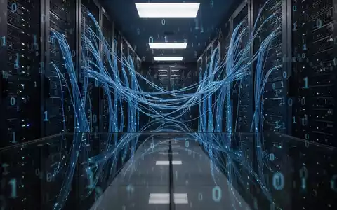 Leuchtende Glasfaserkabel und Serverracks in einem dunklen High-Tech-Rechenzentrum, das einen digitalen Sicherheitsverstoß darstellt. - Foto: über boerse-global.de