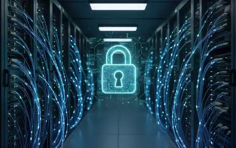 Digitale Sicherheitsdarstellung mit blau leuchtenden Datenströmen und einem schwebenden digitalen Schloss. - Foto: über boerse-global.de