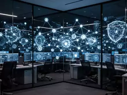 Digitale Datenvisualisierung von Sicherheitsnetzwerken in einem modernen Kontrollzentrum für Cybersicherheit. - Foto: über boerse-global.de