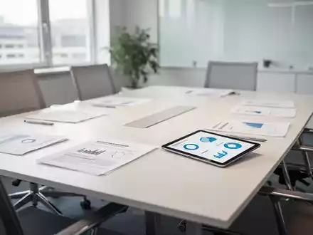 Moderner Konferenzraum mit Dokumenten und Tablet zur Vorbereitung auf Fortbildungen für Betriebsräte. - Foto: über boerse-global.de
