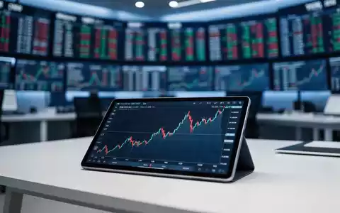 Digitaler Börsen-Chart auf einem Tablet vor einem verschwommenen Handelsraum - Foto: über boerse-global.de