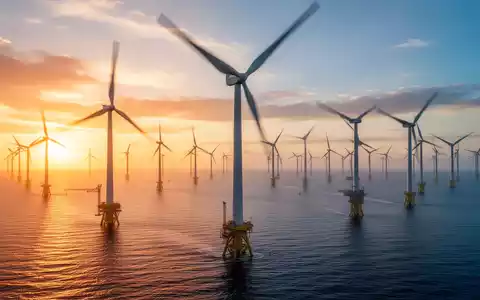 Moderne Windkraftanlagen in einer weitläufigen Landschaft bei Sonnenaufgang - Foto: über boerse-global.de