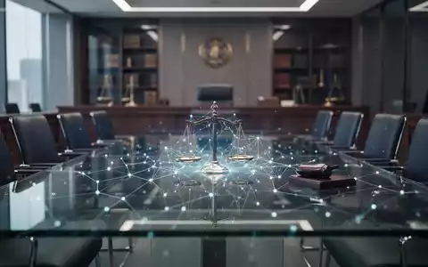 Ein moderner Konferenztisch mit einer digitalen neuronalen Netzwerkgrafik, die einen Rechtsstreit im KI-Bereich symbolisiert. - Foto: über boerse-global.de