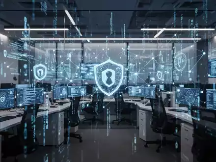 Modernes Cybersecurity-Kontrollzentrum mit digitalen Datenströmen als Symbol für sichere Unternehmenskommunikation. - Foto: über boerse-global.de