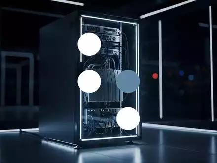 Abstraktes, atmosphärisches Bild eines modernen Quantencomputer-Servers in einem dunklen, professionellen Rechenzentrum. - Foto: über boerse-global.de