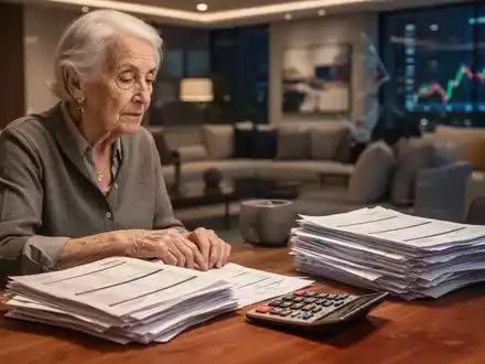 Ein älterer Mensch betrachtet nachdenklich Finanzunterlagen und einen Taschenrechner an einem Holztisch. - Foto: über boerse-global.de