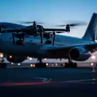 Eine Drohne vor der Silhouette eines Frachtflugzeugs auf einem nächtlichen Flughafen. - Foto: über boerse-global.de