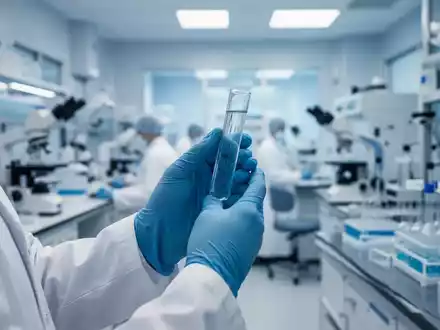 Ein Forscher in einem modernen Labor hält ein medizinisches Fläschchen vor einem verschwommenen Hintergrund. - Foto: über boerse-global.de