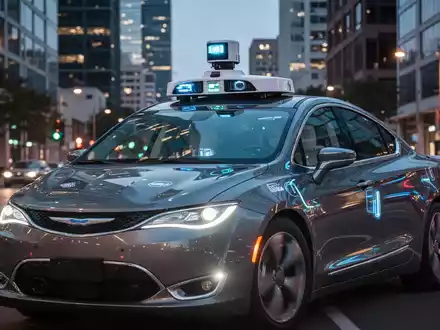 Ein autonomes Waymo-Fahrzeug fährt durch eine Stadtstraße und zeigt seine Sensorik in professionellem Filmlicht. - Foto: über boerse-global.de