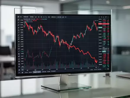 Ein fallender Aktienkurs auf einem digitalen Monitor im Büro. - Foto: über boerse-global.de