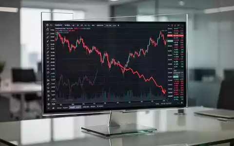Ein fallender Aktienkurs auf einem digitalen Monitor im Büro. - Foto: über boerse-global.de