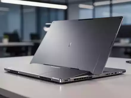 Hochwertiges, modernes ASUS-Laptop-Gehäuse auf einem Schreibtisch in einer professionellen Büroumgebung. - Foto: über boerse-global.de