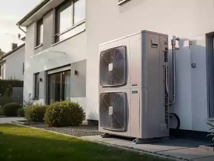 Moderne Wärmepumpe vor einem Wohnhaus als Symbol für effiziente Heiztechnologie und Energiewende. - Foto: über boerse-global.de