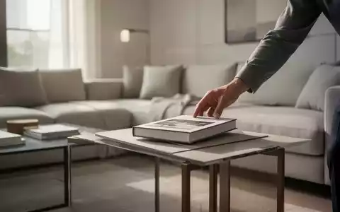 Eine Hand nimmt ein Buch von einem Beistelltisch in einem aufgeräumten, modernen Wohnzimmer. - Foto: über boerse-global.de