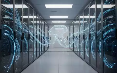 Moderne Serveranlage mit leuchtenden Glasfaserkabeln als Symbol für die globale Infrastruktur Künstlicher Intelligenz. - Foto: über boerse-global.de