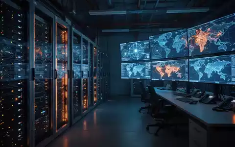Digitale Überwachungsmonitore und Server-Infrastruktur in einem modernen Kontrollraum, die eine hybride Bedrohung symbolisieren. - Foto: über boerse-global.de