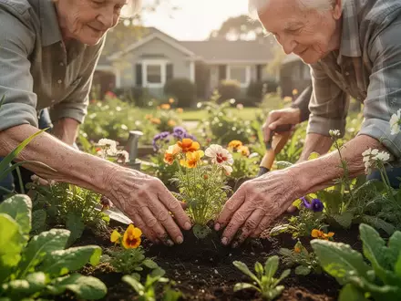 Eine Person bei der Gartenarbeit in einem sonnigen, grünen Garten als Symbol für Gesundheitsprävention. - Foto: über boerse-global.de