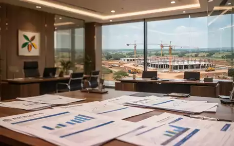 Modernes Bankbüro mit Blick auf ein Entwicklungsprojekt, das den Umsiedlungsprozess von EcoGraf in Epanko symbolisiert. - Foto: über boerse-global.de
