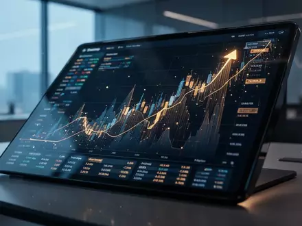 Abstrakte Darstellung eines steigenden Aktienkurs-Charts auf einem modernen Finanzterminal. - Foto: über boerse-global.de