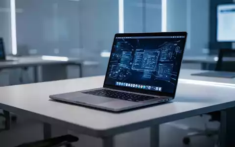 Moderner Büroarbeitsplatz mit einem Laptop auf einem minimalistischen Schreibtisch, der technologische Hardware symbolisiert. - Foto: über boerse-global.de