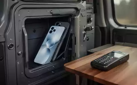 Ein altes Smartphone liegt als Köder auf einem Tisch in einem Wohnmobil, während ein hochwertiges Gerät sicher verborgen ist. - Foto: über boerse-global.de