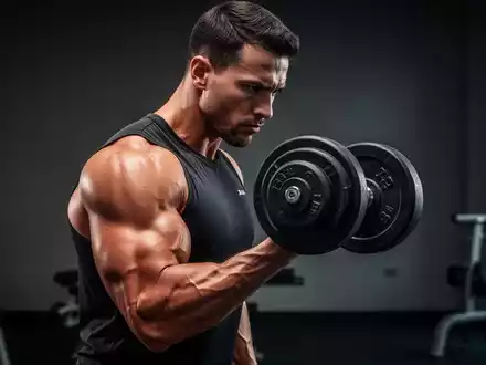 Fokussierter Athlet beim intensiven Hanteltraining im Fitnessstudio zur Veranschaulichung von Kraftaufbau. - Foto: über boerse-global.de