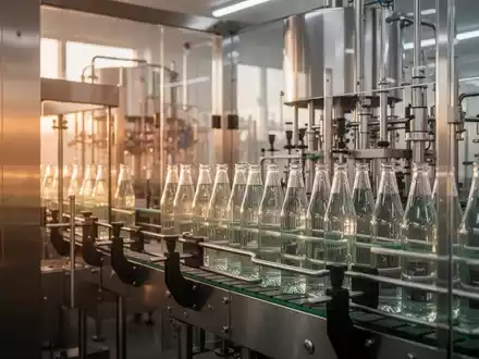 Moderne Abfüllanlage in einer Industriehalle mit atmosphärischer Beleuchtung - Foto: über boerse-global.de