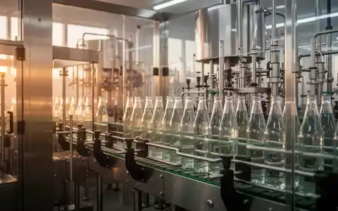 Moderne Abfüllanlage in einer Industriehalle mit atmosphärischer Beleuchtung - Foto: über boerse-global.de