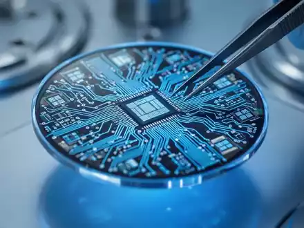 Ein hochmoderner Halbleiter-Wafer mit mikroskopischen Schaltkreisen in einer Reinraumumgebung. - Foto: über boerse-global.de