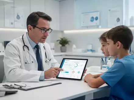 Arzt und Patient bei der digitalen Gesundheitsberatung in einem modernen BĂŒro. - Foto: ĂŒber boerse-global.de