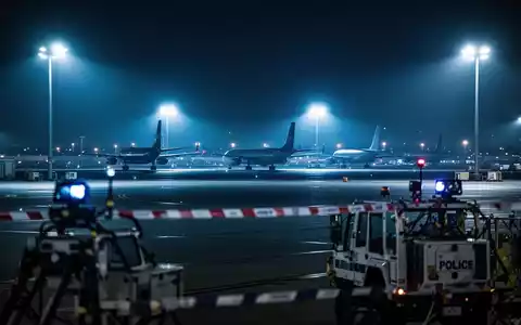 Nächtliches Rollfeld eines Flughafens mit Sicherheitsbeleuchtung und Frachtflugzeugen im Hintergrund. - Foto: über boerse-global.de