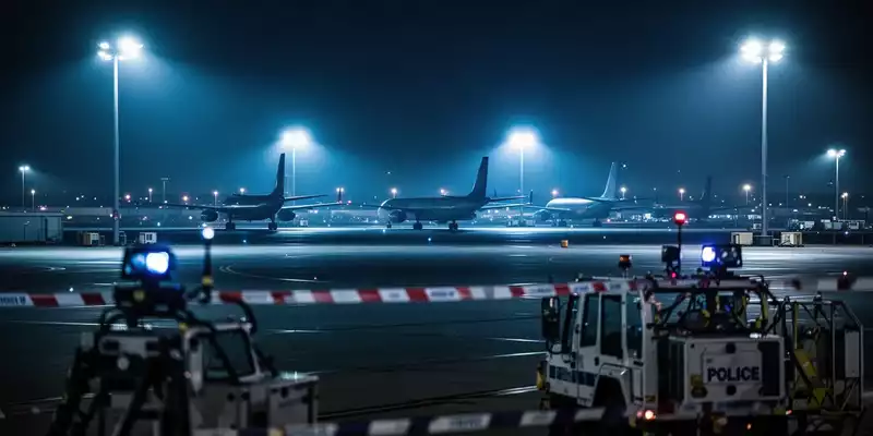 Nächtliches Rollfeld eines Flughafens mit Sicherheitsbeleuchtung und Frachtflugzeugen im Hintergrund. - Foto: über boerse-global.de
