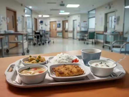 Ein Serviertablett mit einer Mahlzeit in einer Pflegeeinrichtung vor unscharfem Hintergrund. - Foto: über boerse-global.de