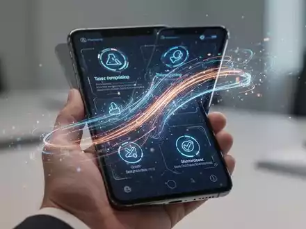 Ein Smartphone-Bildschirm mit einer fortschrittlichen KI-Assistentenoberfläche und Symbolen zur Aufgabenausführung. - Foto: über boerse-global.de