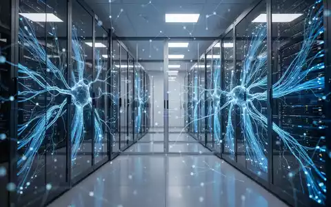 Modernes Rechenzentrum mit leuchtenden Server-Racks und digitalen KI-Visualisierungen als Symbol für Microsofts Cloud-Wachstum. - Foto: über boerse-global.de