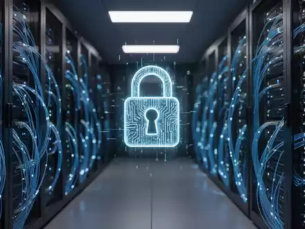 Digitale Vorhängeschloss-Projektion in einem modernen Serverraum als Symbol für Cloud-Sicherheit. - Foto: über boerse-global.de