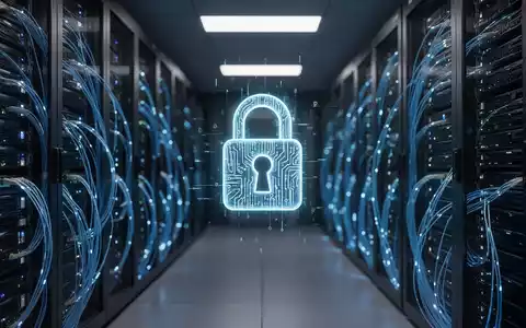 Digitale Vorhängeschloss-Projektion in einem modernen Serverraum als Symbol für Cloud-Sicherheit. - Foto: über boerse-global.de
