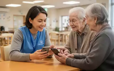 Ein ehrenamtlicher Mentor erklärt einer älteren Person die Funktionen eines Smartphones in einem Gemeindezentrum. - Foto: über boerse-global.de